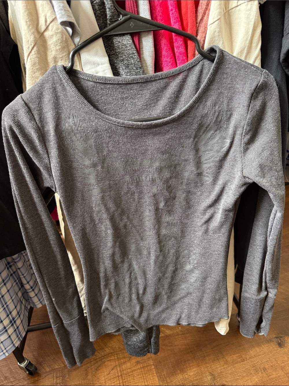 Women's Long Sleeve Ribbed Tee - Gray